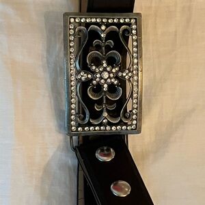 Dark Brown Belt with Rhinestone Buckle